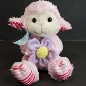 Goffa Int'l Pink Plush Lamb With Flower 11" EUC